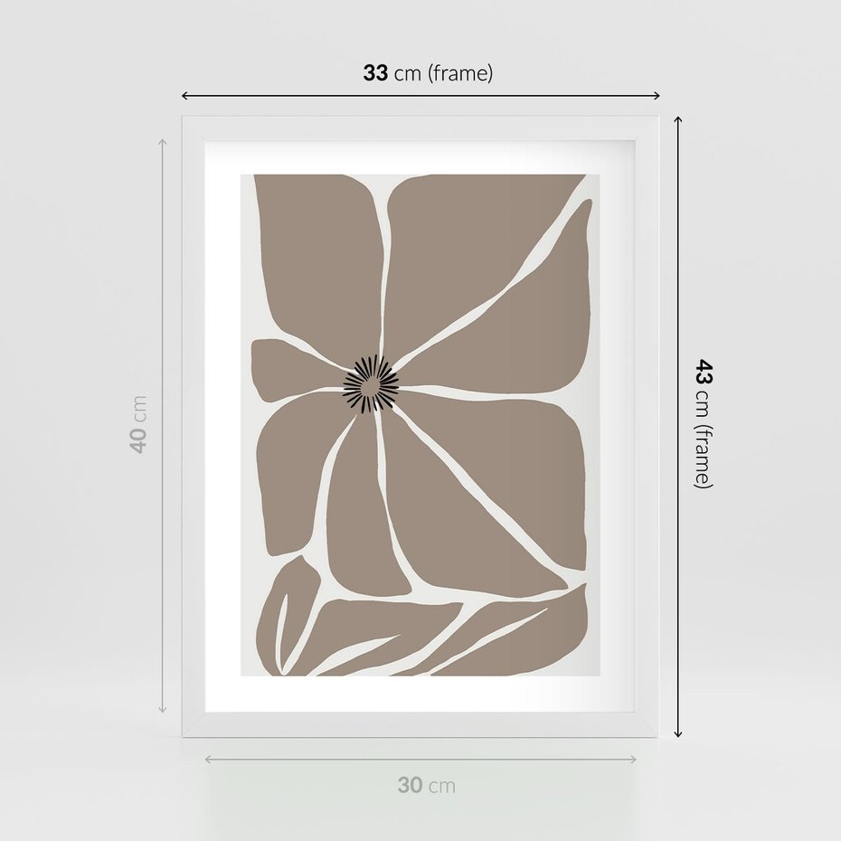 Plakat w ramie 30x40 - Złudne Zmysły - abstrakcyjny kwiat, beże i brązy - rama biała