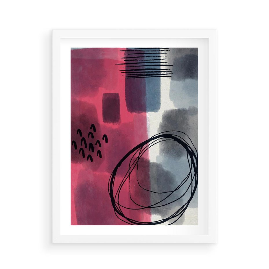 Plakat w ramie 50x70 - Formy w Różu i Granacie - abstrakcja, różne formy - rama biała