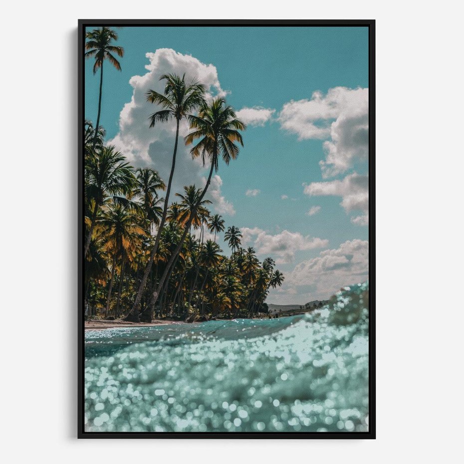 Obraz w ramie 50x70 - Rajskie Wakacje - plaża, palmy - rama czarna