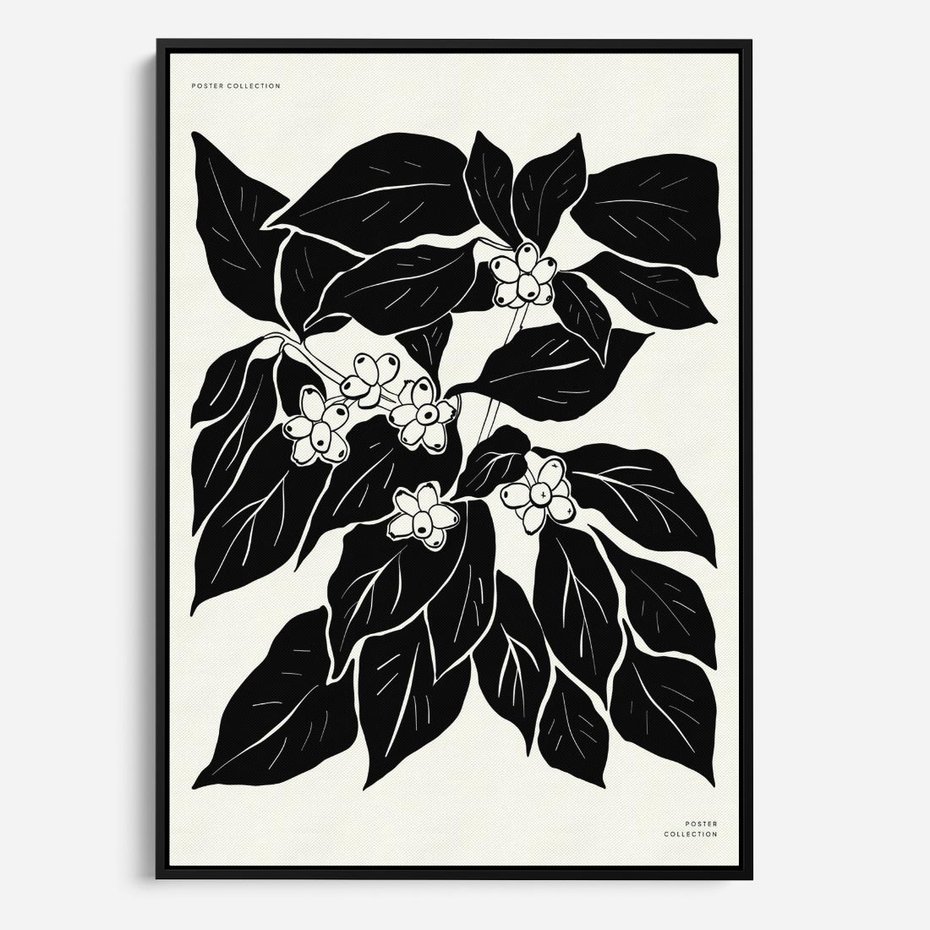 Obraz w ramie 70x100 - Ruchome szkicowe odbicia - czarno biała grafika, roślinność - rama czarna