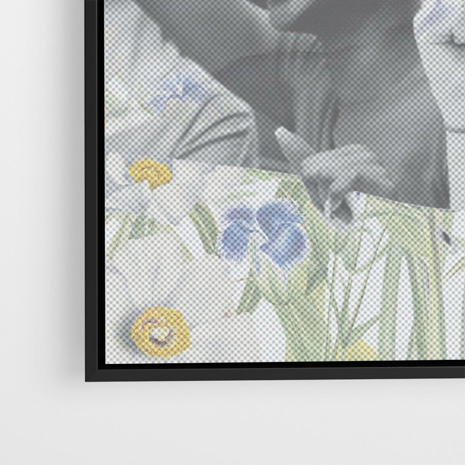 Obraz w ramie 70x100 - Księga zaklętych marzeń - kolaż, czarnobiałe zdjęcie wesołych młodych ludzi - rama czarna