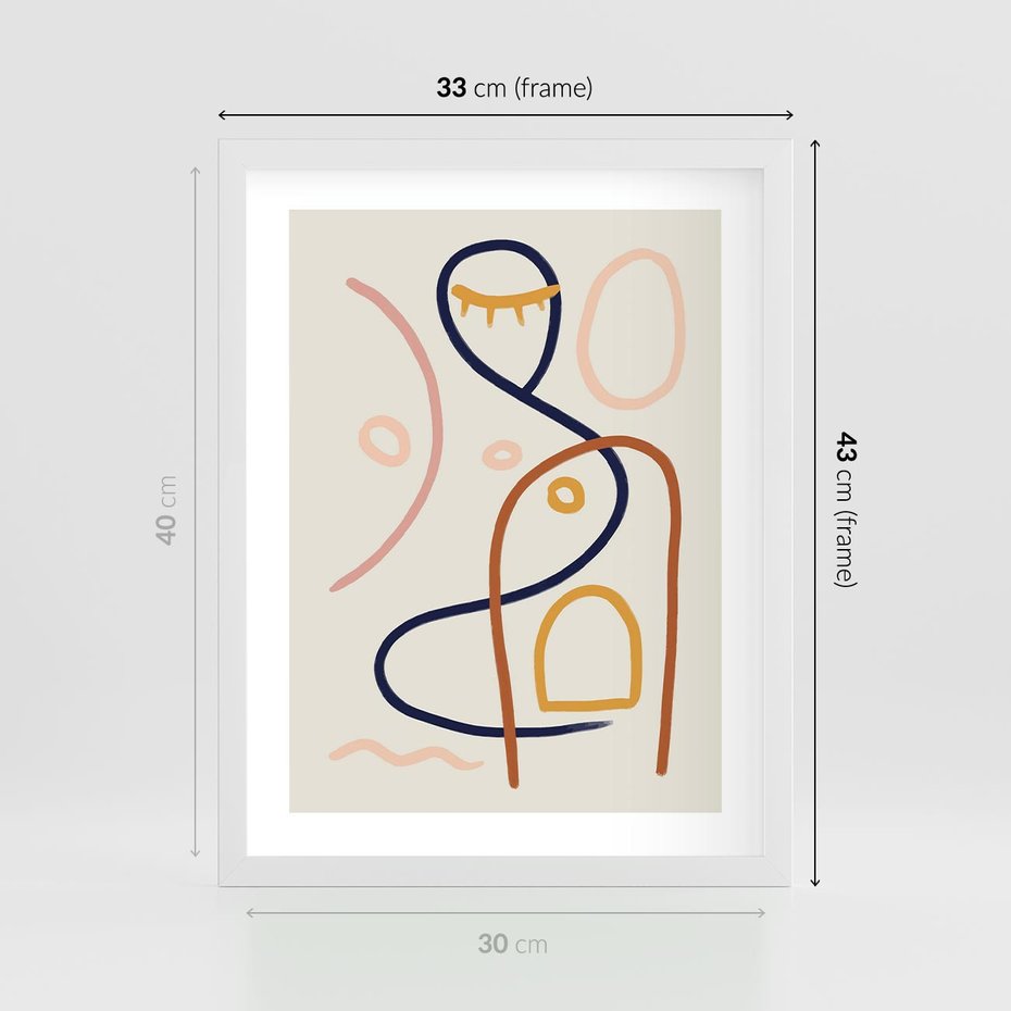 Plakat w ramie 30x40 - Mgnienie Oka - abstrakcja w stylu picasso, beżowe tło - rama biała