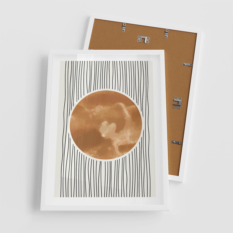 Plakat w ramie 50x70 - Eteryczne Krągłe Echa - boho obraz, geometria - rama biała