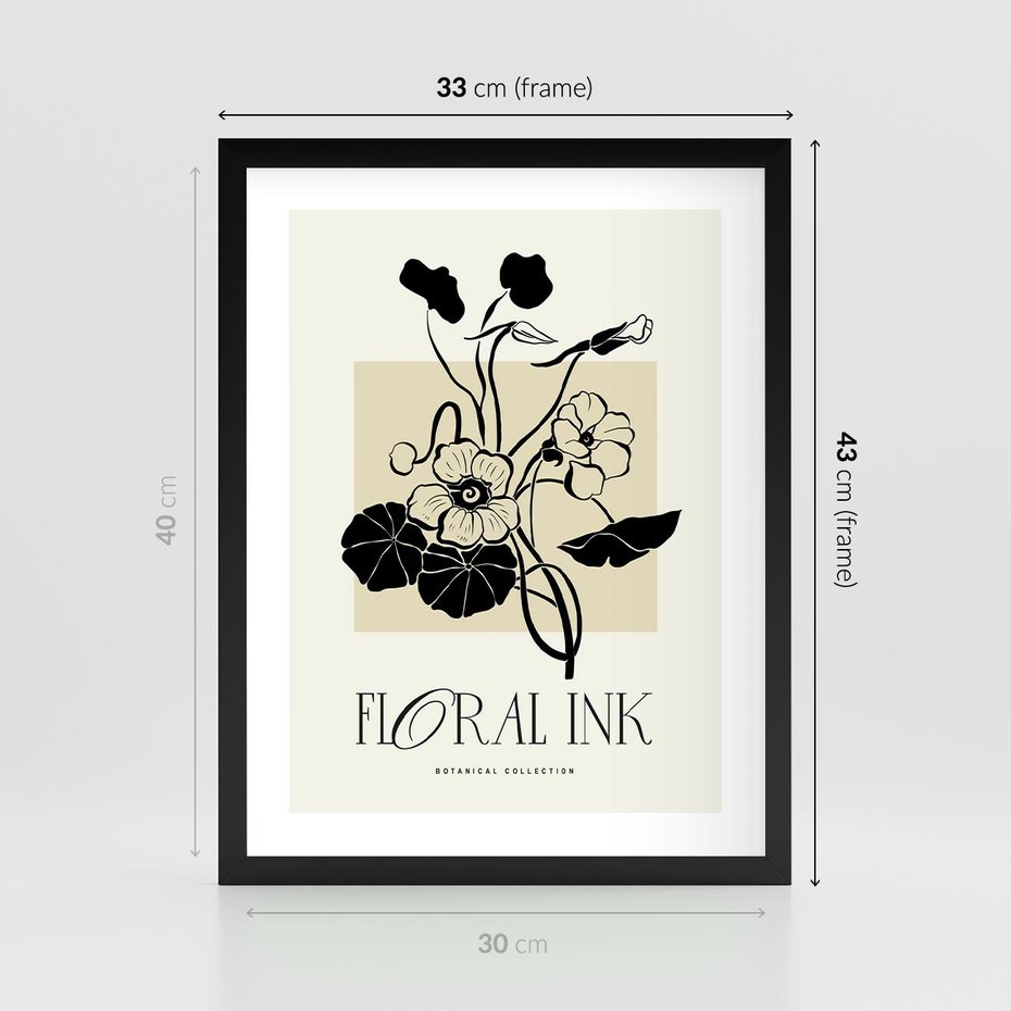 Plakat w ramie 30x40 - Podróż linii kwiatowego czasu - kwiaty, typografia - rama czarna