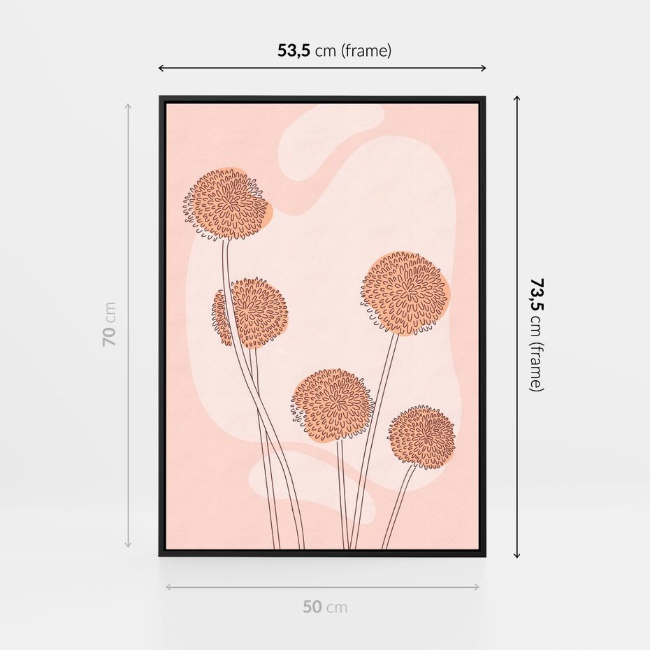 Obraz w ramie 50x70 - Rozkwitające Emocje - minimalistyczny plakat, pudrowe kwiaty - rama czarna