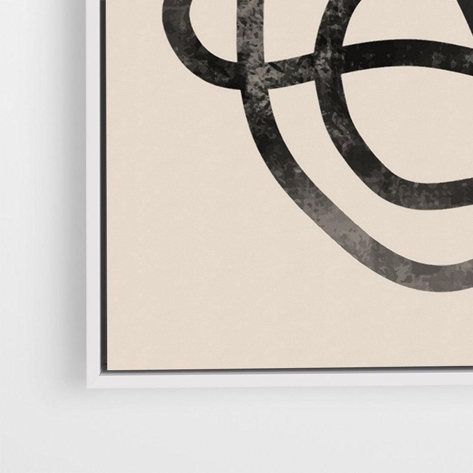 Obraz w ramie 50x70 - Przenikanie Wirtualnych Wymiarów - zaplątane minimalistyczne linie, na bezowym tle - rama biała