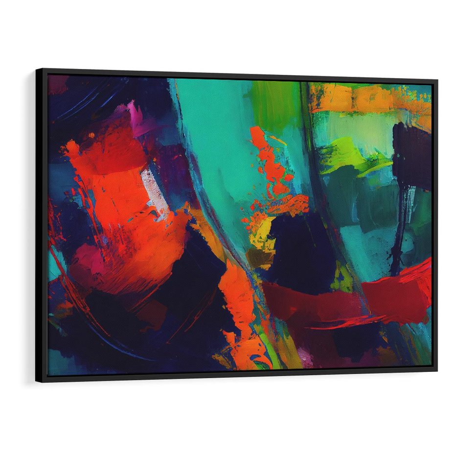 Obraz w ramie 100x70 - Abstrakcyjne wizje czasu - żywe radosne kolory, plamy kolory - rama czarna