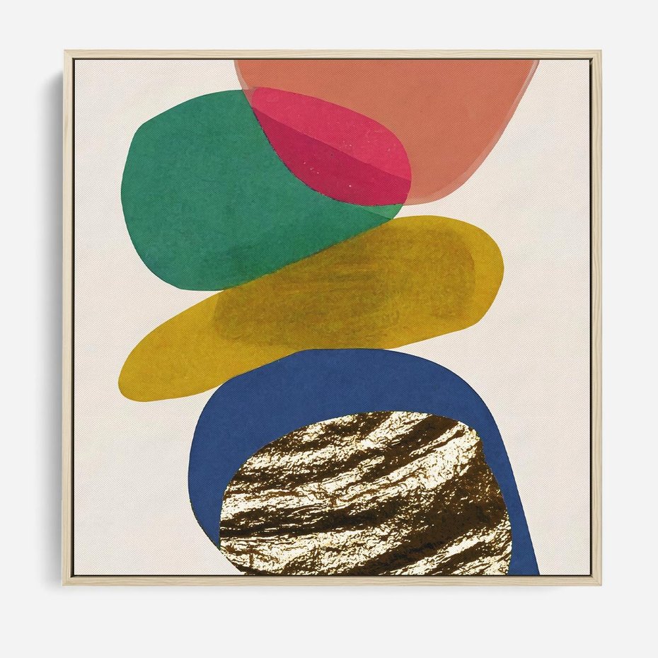 Obraz w ramie 50x50 - Kolorowe Przenikanie Kształtów - abstrakcyjne formy, obraz olejny - rama drewno