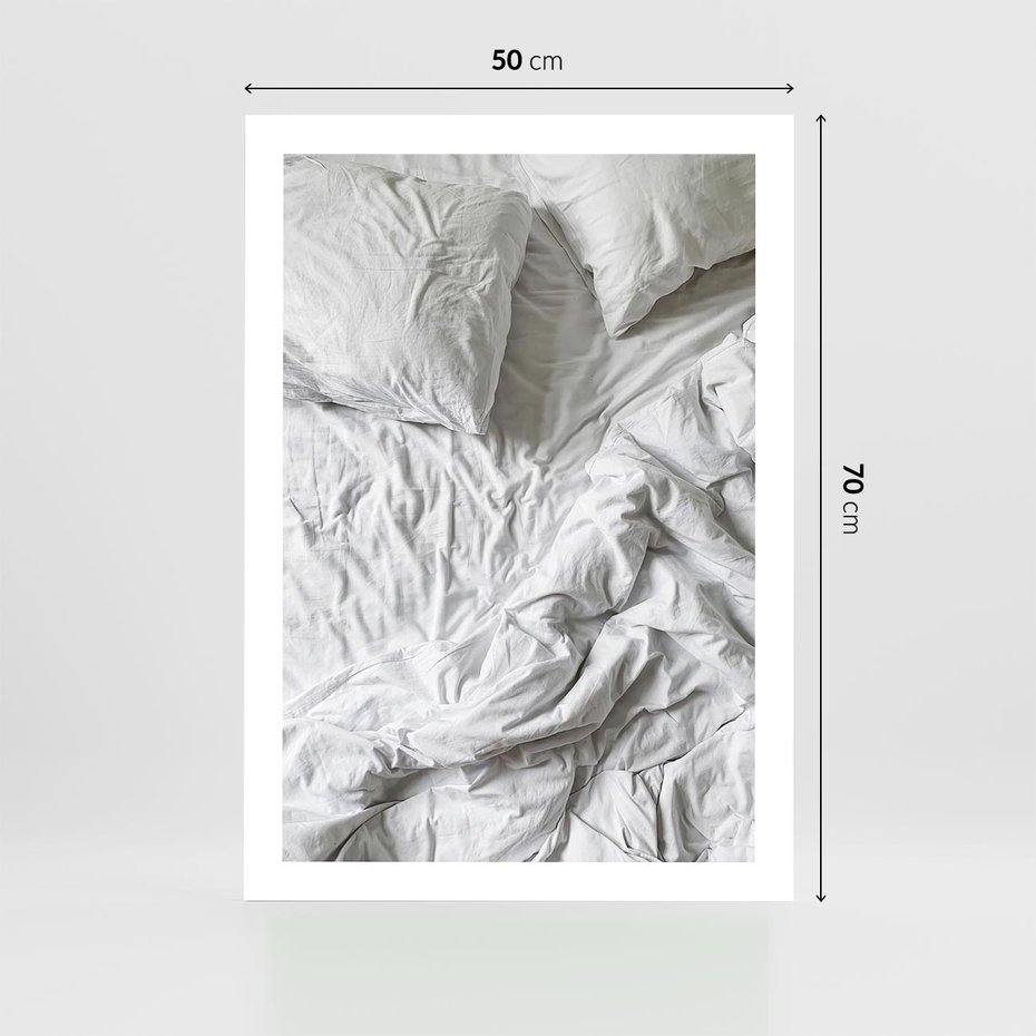 Plakat bez ramy 50x70 - Biała Pościel na Łóżku - biała pościel, łóżko