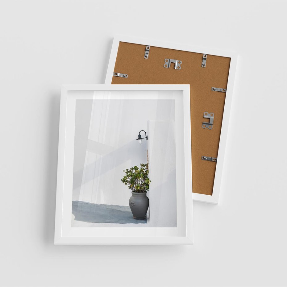 Plakat w ramie 40x50 - Błękitne wybrzeże - Santorini, Grecja - rama biała