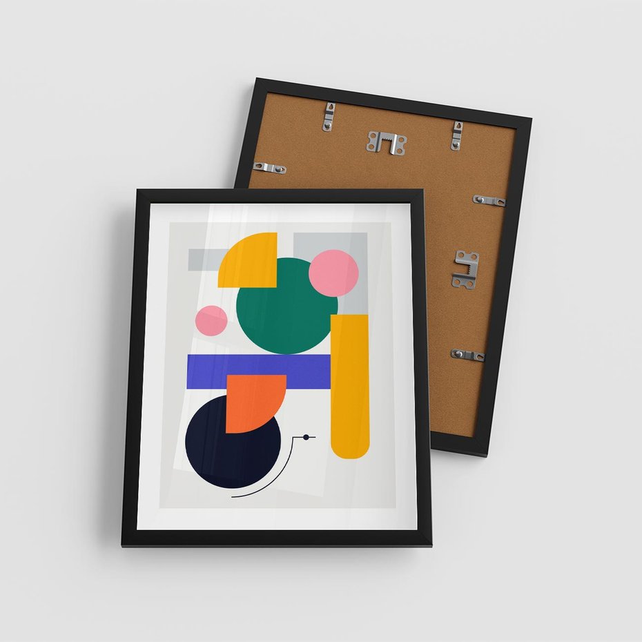 Plakat w ramie 40x50 - Przestrzenne Innowacje - nowoczesna sztuka, geometryczna kolorowa grafika - rama czarna