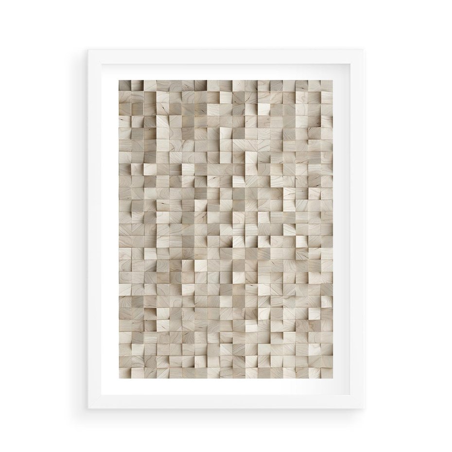 Plakat w ramie 50x70 - Geometryczne 3D: Abstrakcyjna Harmonia - geometryczne, 3D - rama biała