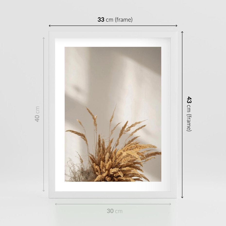 Plakat w ramie 30x40 - Natura i Elegancja: Obraz Boho - trawy, boho - rama biała