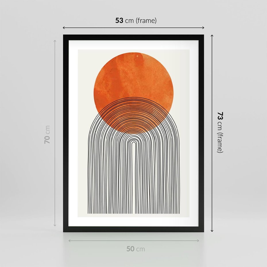 Plakat w ramie 50x70 - Abstrakcyjne Pulsacje - koło, boho styl - rama czarna