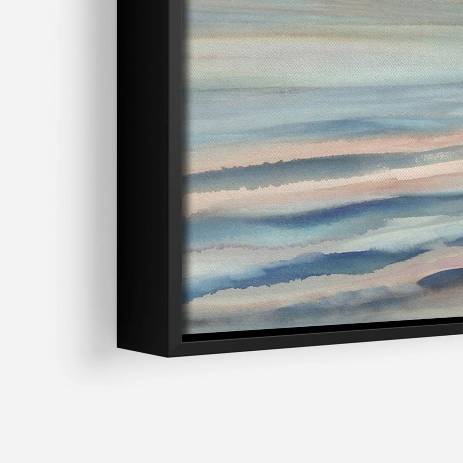 Obraz w ramie 70x50 - Witraże roziskrzonych myśli - akwarela, zamglony wschód słońca - rama czarna