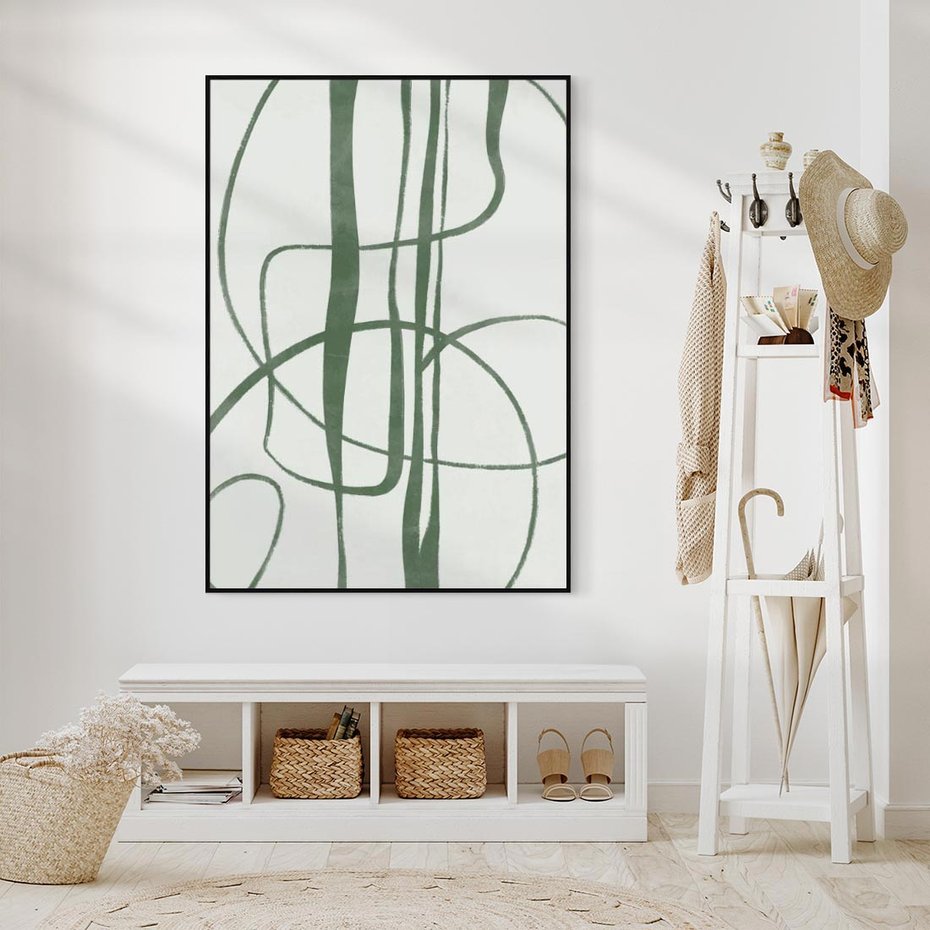 Obraz w ramie 70x100 - Zielony Spokój - zielona abstrakcja, spokojny plakat - rama czarna