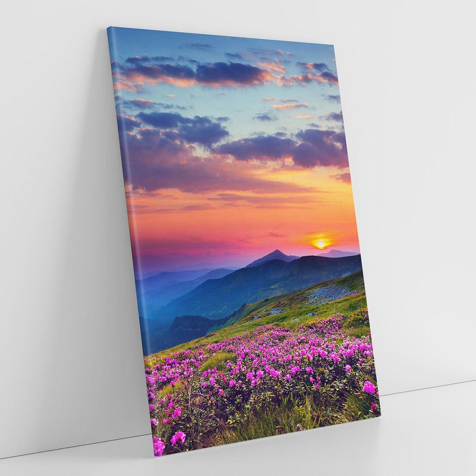Obraz na płótnie 70x100 - Górski Zachód - góry, łąka