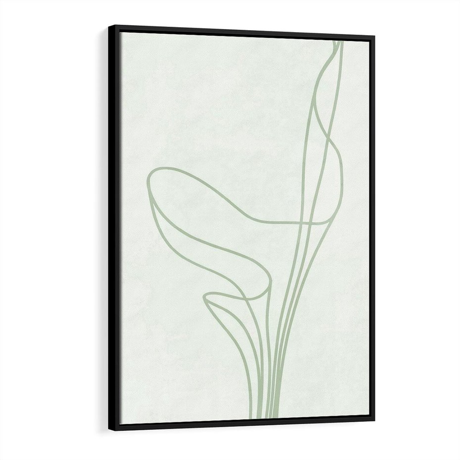 Obraz w ramie 70x100 - Zielona Równowaga Linii - abstrakcyjne delikatne zielone linie, nowoczesny plakat - rama czarna
