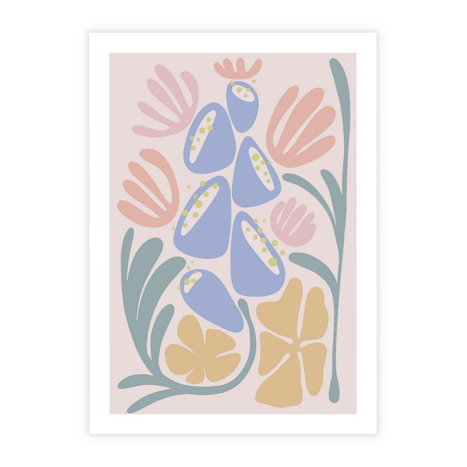 Plakat bez ramy 50x70 - Minimalistycznie i Pastelowo - pastelowe kwiaty, na beżowym tle