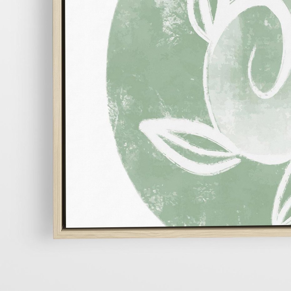 Obraz w ramie 50x50 - Zielony Świat Odpoczynku - abstrakcyjny zielony motyw, skandynawski design - rama drewno