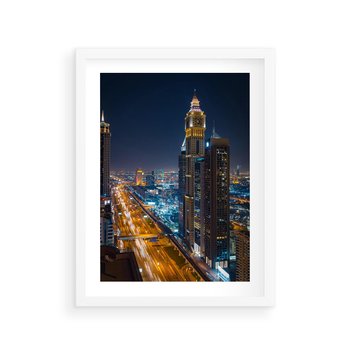 Plakat w ramie 40x50 - Nocna magia - miasto, noc - rama biała