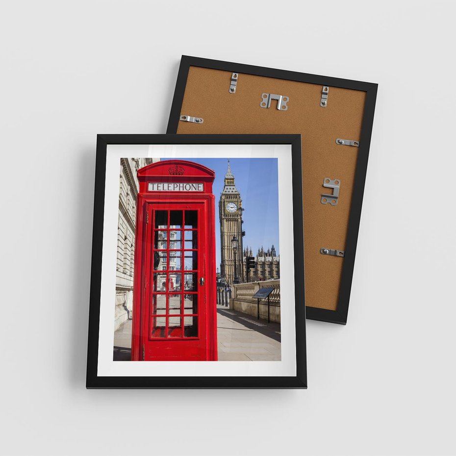 Plakat w ramie 40x50 - Ikoniczna budka telefoniczna w Londynie - budka, telefoniczna - rama czarna