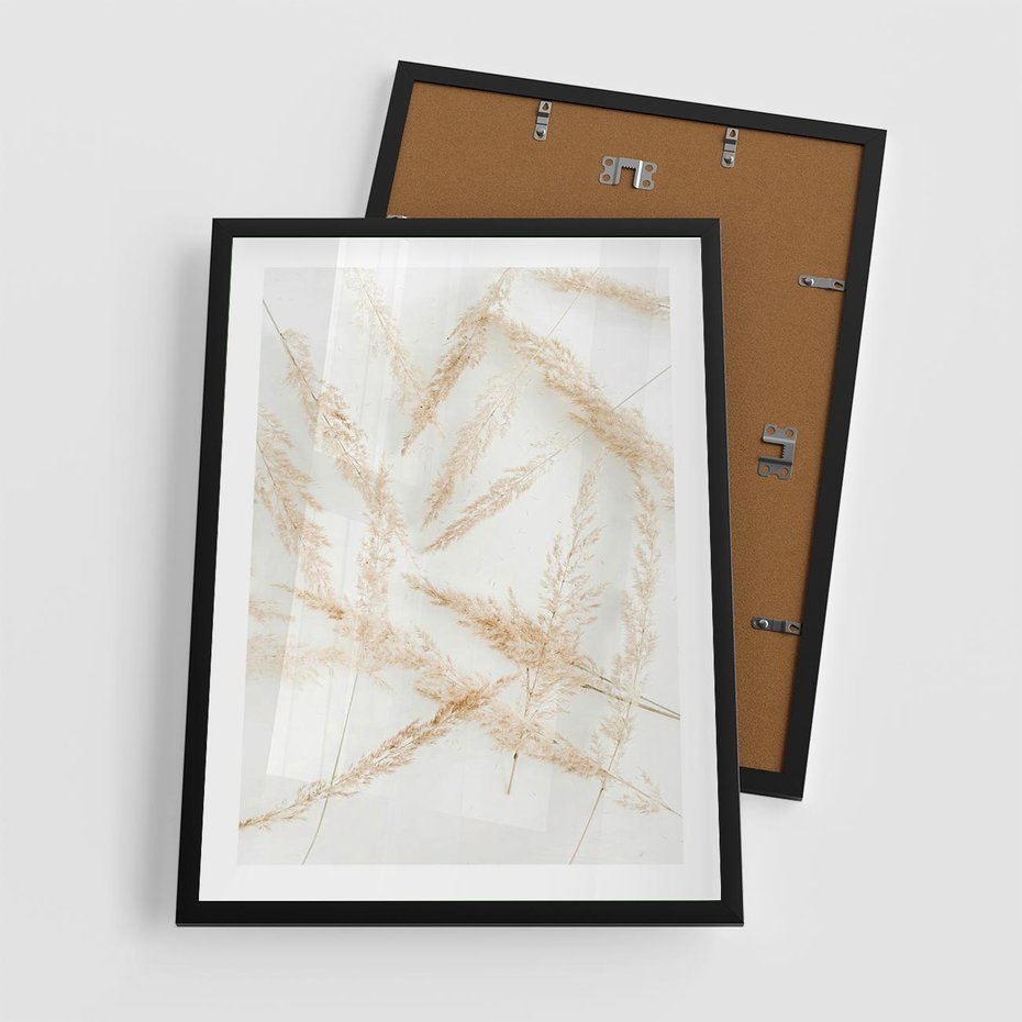 Plakat w ramie 50x70 - Pampas w Stylu Boho: Kompozycja Natury - suche trawy, pampas - rama czarna