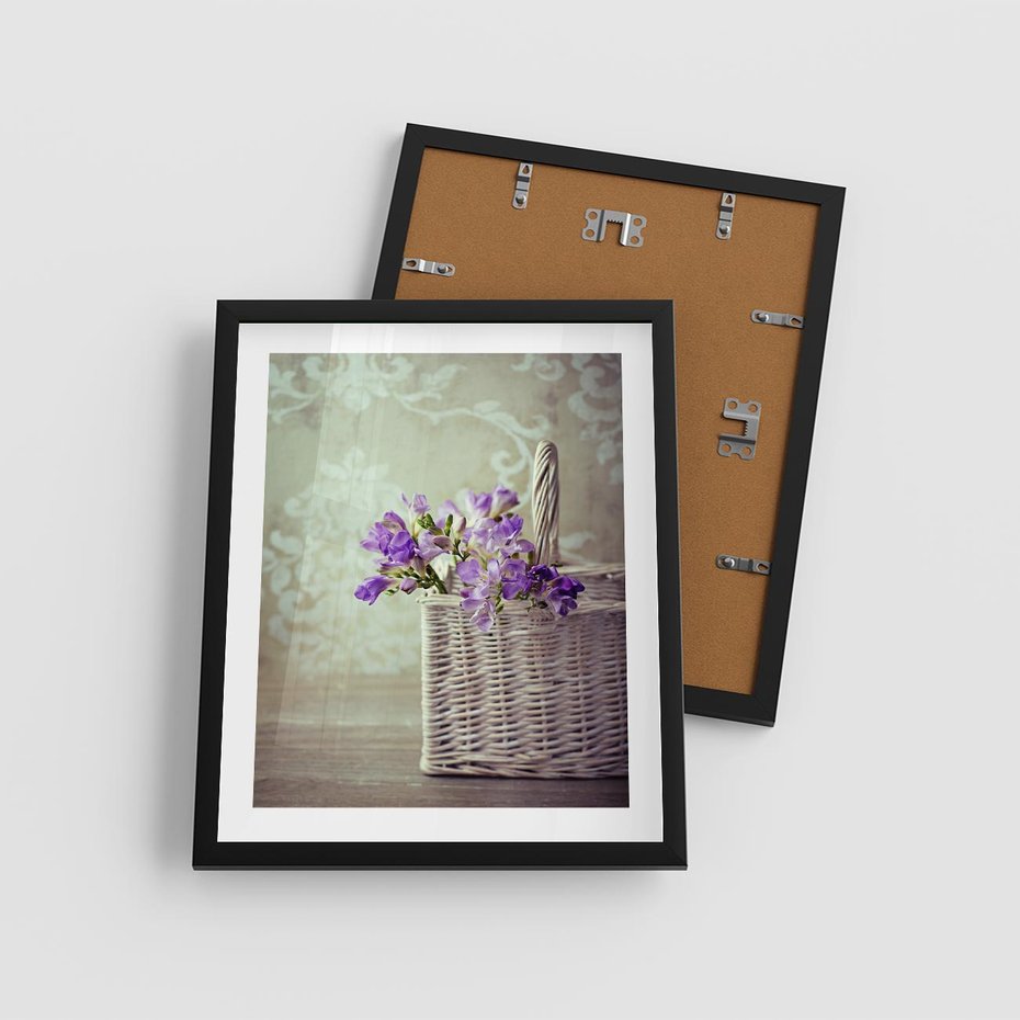 Plakat w ramie 40x50 - Kwiatowy koszyk - kwiaty, koszyk - rama czarna