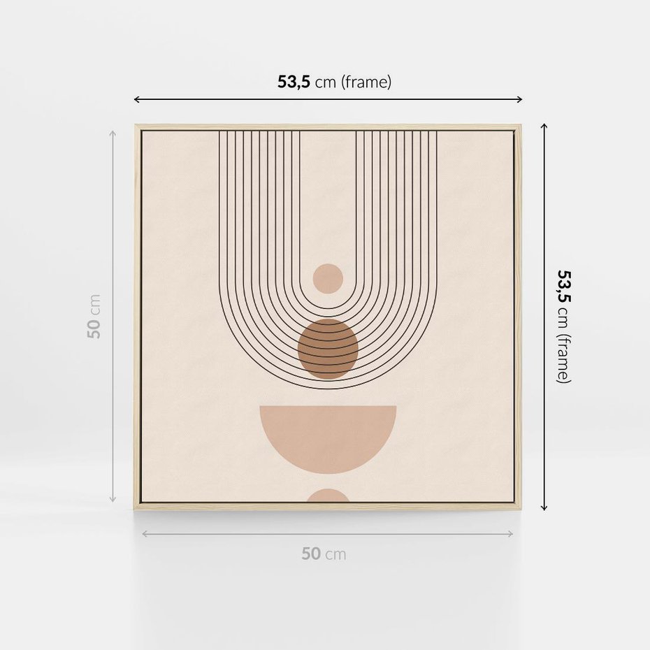 Obraz w ramie 50x50 - Strukturalne Kształty Postępu - boho plakat, minimalizm - rama drewno