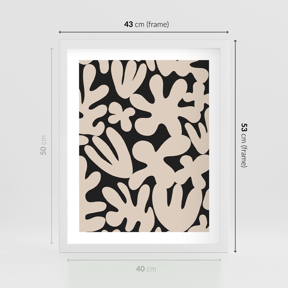 Plakat w ramie 40x50 - Księga Ukrytych Widoków - abstrakcyjne czarno białe formy, minimalizm - rama biała