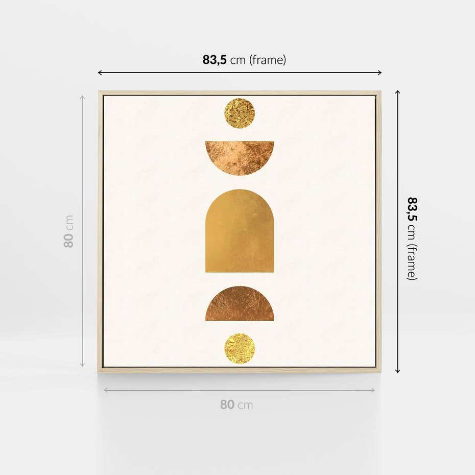 Obraz w ramie 80x80 - Abstrakcyjne Wzory - geometryczne złote kształty, tekstura - rama drewno