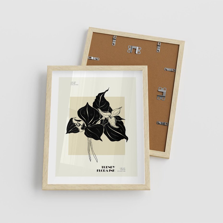 Plakat w ramie 40x50 - Ekspresja w szkicowanych kształtach - kwiaty, typografia - rama drewno