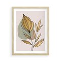 Plakat w ramie 50x70 - Rozkwitające Wnętrza Światła - abstrakcyjny obraz boho, liście - rama drewno
