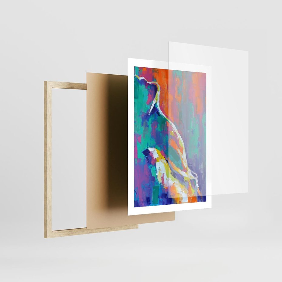 Plakat w ramie 50x70 - Olejne Wibrujące Emocje - abstrakcyjny obraz, różne kolorowe maźnięcia pędzla - rama drewno