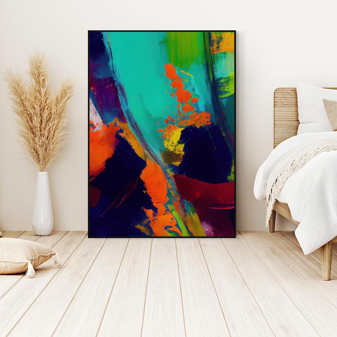 Obraz w ramie 50x70 - Abstrakcyjne wizje czasu - żywe radosne kolory, plamy kolory - rama czarna