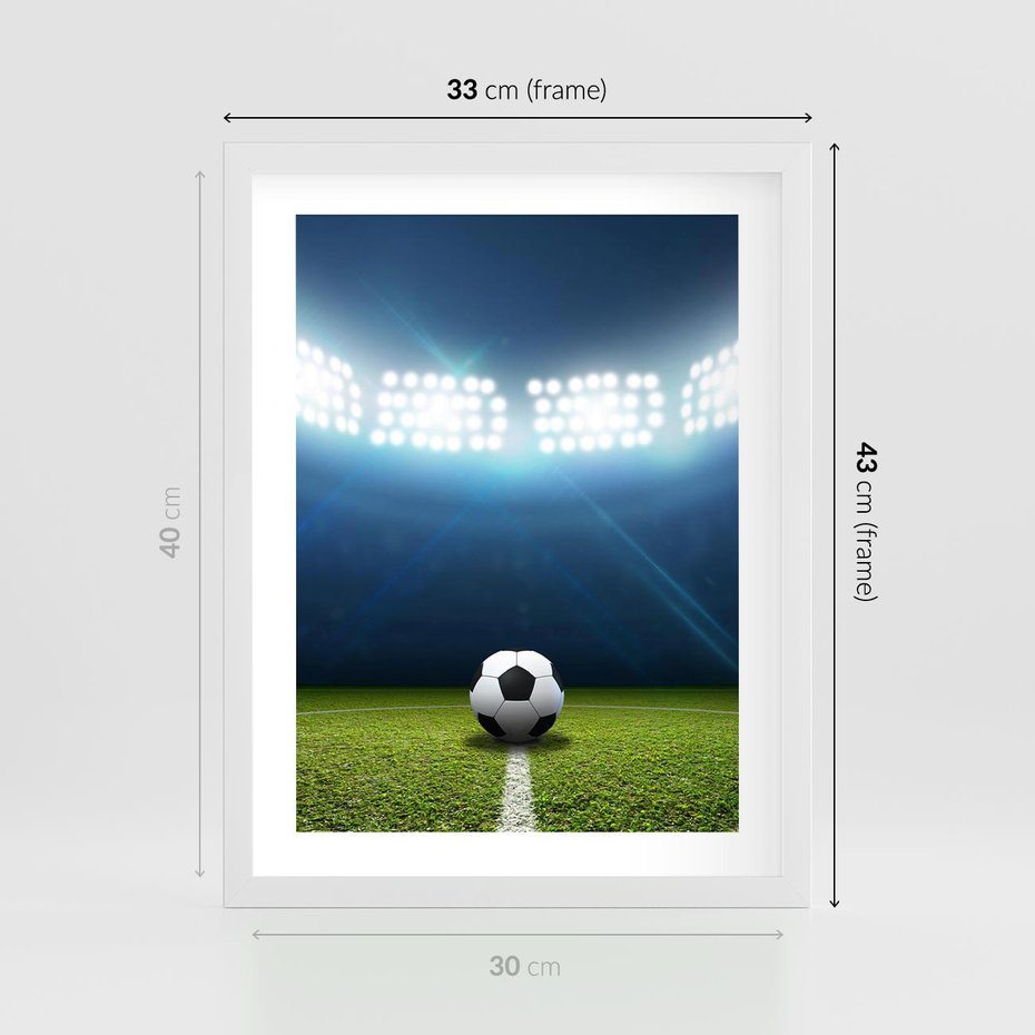 Plakat w ramie 30x40 - Piłka w drodze do gola - piłka, gol - rama biała