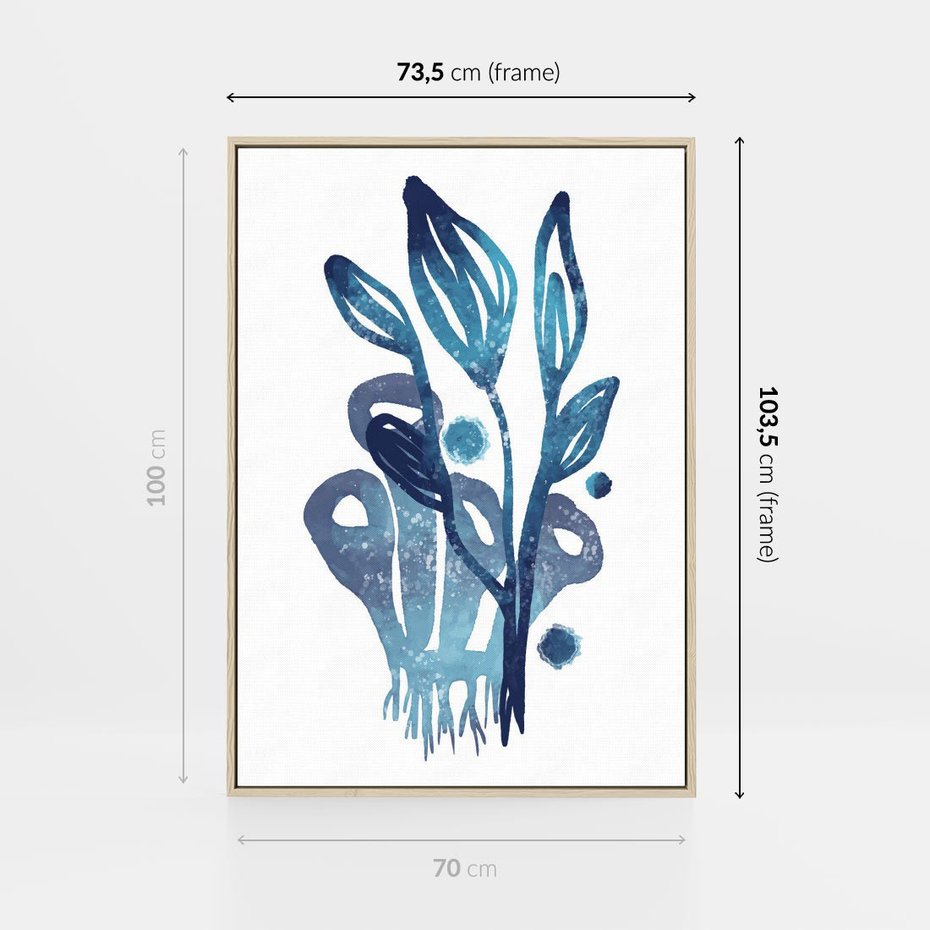 Obraz w ramie 70x100 - Akwarelowy Błękit - pastelowy, abstrakcyjny plakat - rama drewno