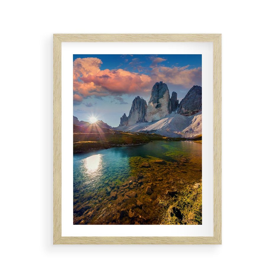 Plakat w ramie 40x50 - Jezioro wśród majestatycznych gór - jezioro, góry - rama drewno