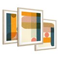 Zestaw obrazy w ramie 30x40 galeria - Retro, kolorowe, geometryczne - rama drewno