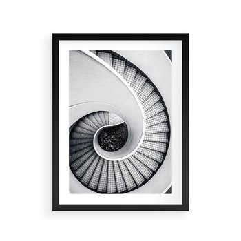Plakat w ramie 40x50 - Nowoczesne Schody: Kręcone Piękno - nowoczesna architektura, kręcone schody - rama czarna