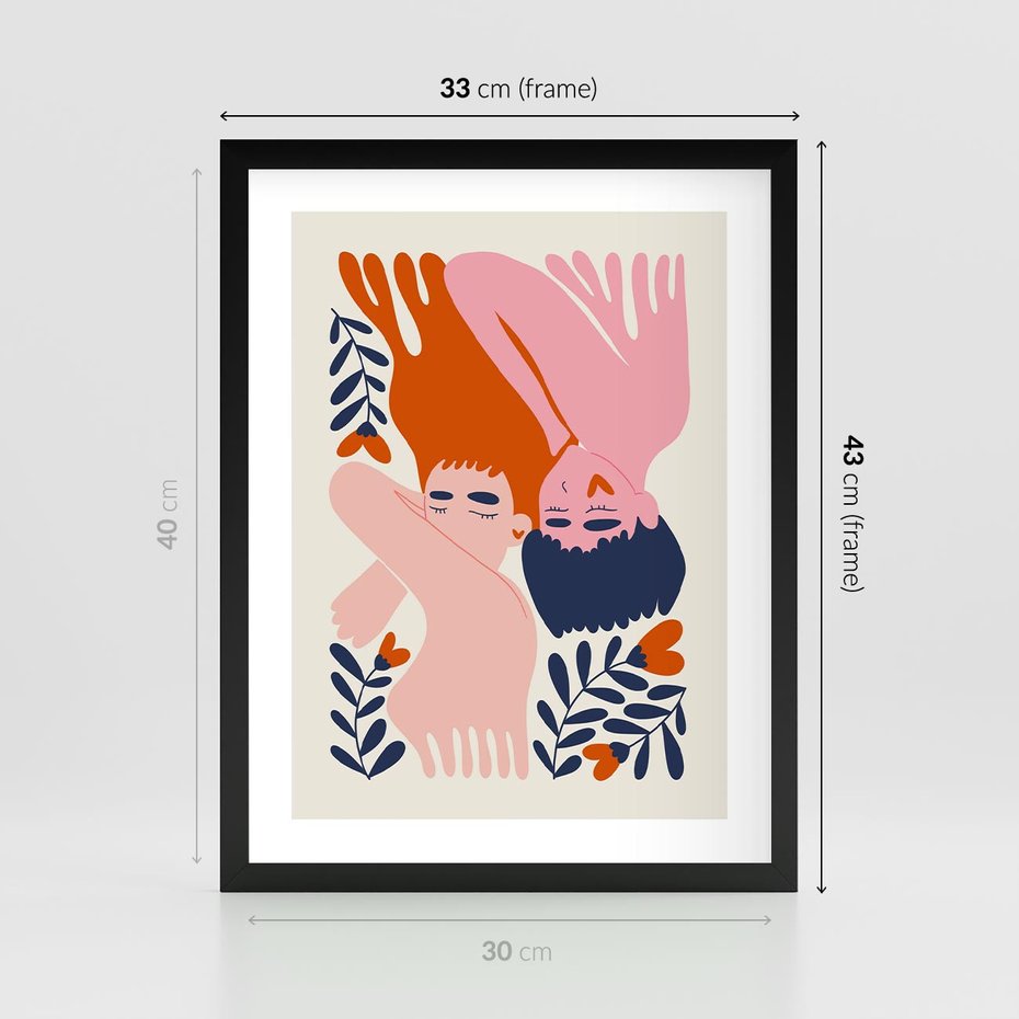 Plakat w ramie 30x40 - Miłość w Dwóch Sercach - miłość, para zakochanych - rama czarna