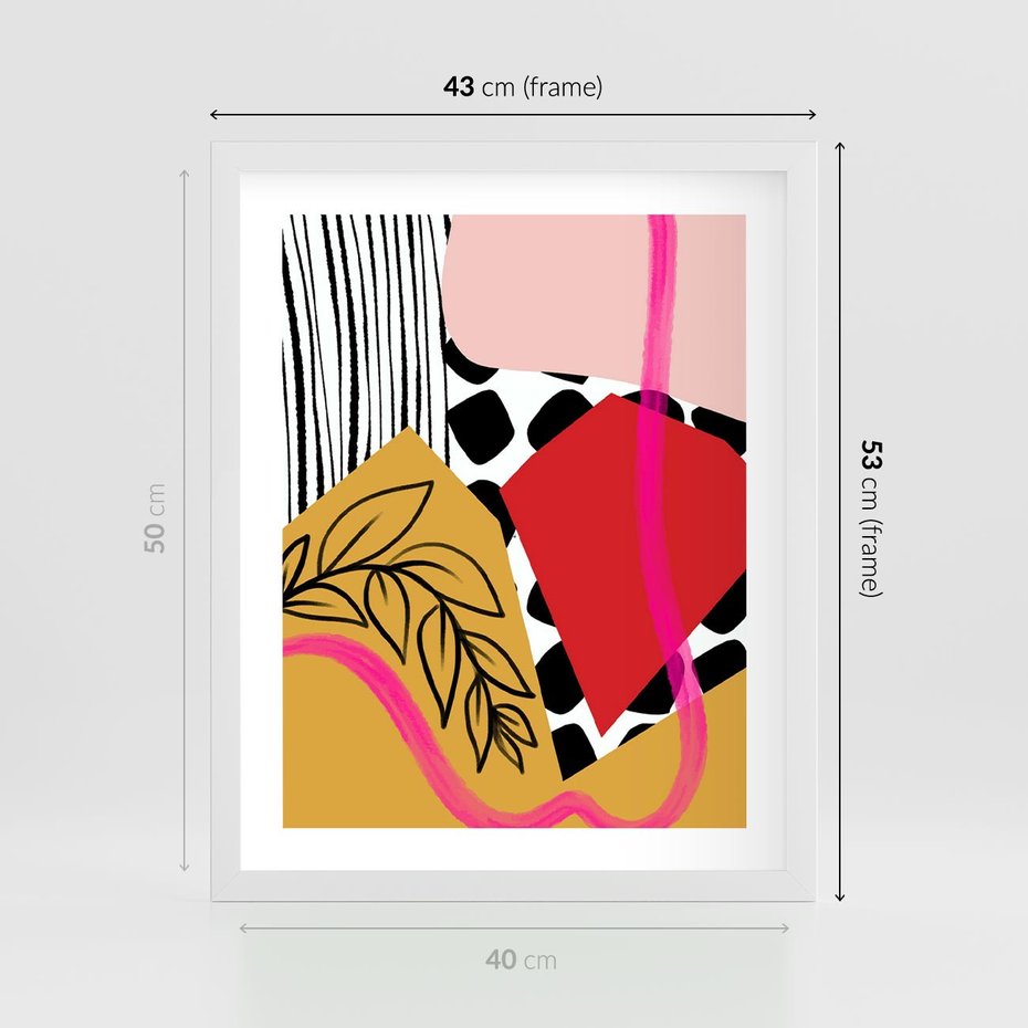 Plakat w ramie 40x50 - Wnętrza Form - abstrakcyjna kompozycja, różne tekstury - rama biała