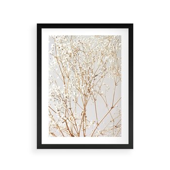 Plakat w ramie 40x50 - Minimalistyczna Delikatność - białe kwiaty, gipsówka - rama czarna