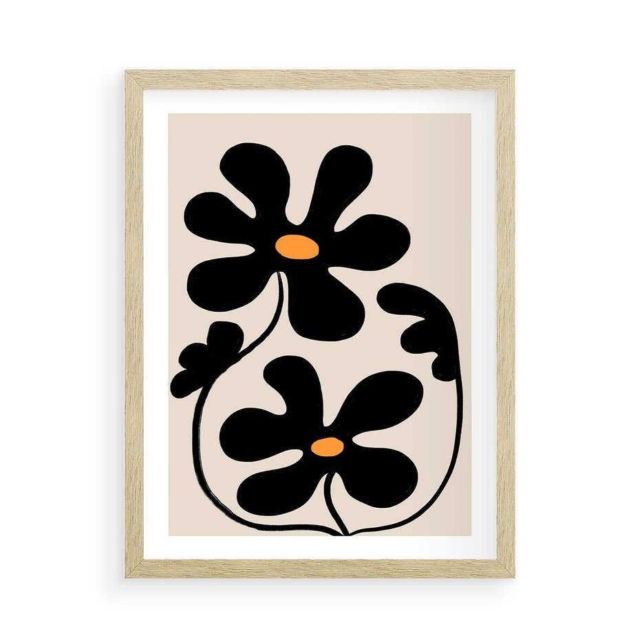 Plakat w ramie 50x70 - Wyjątkowość Boho - minimalistyczny abstrakcyjny obraz, prymitywne kwiaty - rama drewno
