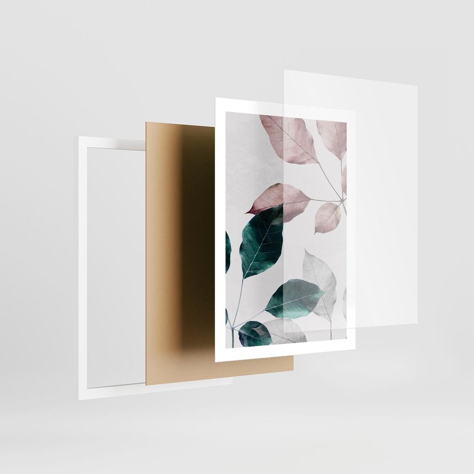 Plakat w ramie 50x70 - Pastelowe Liście w Minimalizmie - pastelowe liście, minimalistyczny obraz - rama biała
