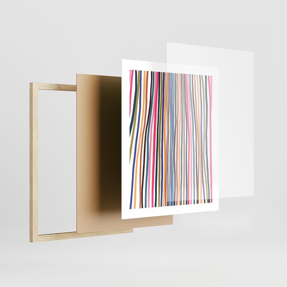 Plakat w ramie 40x50 - Energetyczne Nurtujące - kolorowe wzory, tęczowe żywe kolory - rama drewno