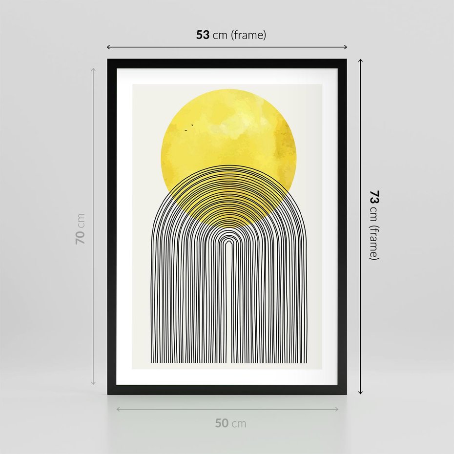 Plakat w ramie 50x70 - Słoneczne Odbicia - geometria, żółte koło - rama czarna