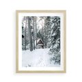 Plakat w ramie 40x50 - Spokój Zimowej Przygody w Lesie - domek w górach w lesie, zima - rama drewno