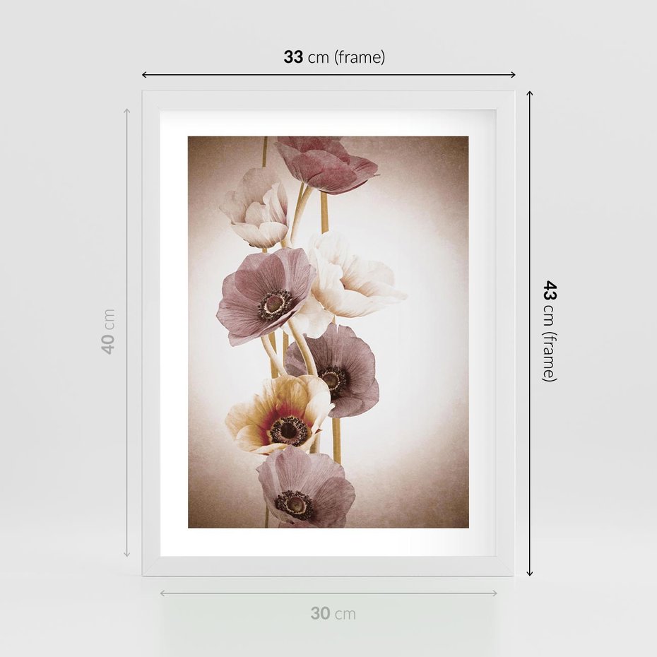 Plakat w ramie 30x40 - Eksplozja kolorów - akwarela, maki - rama biała