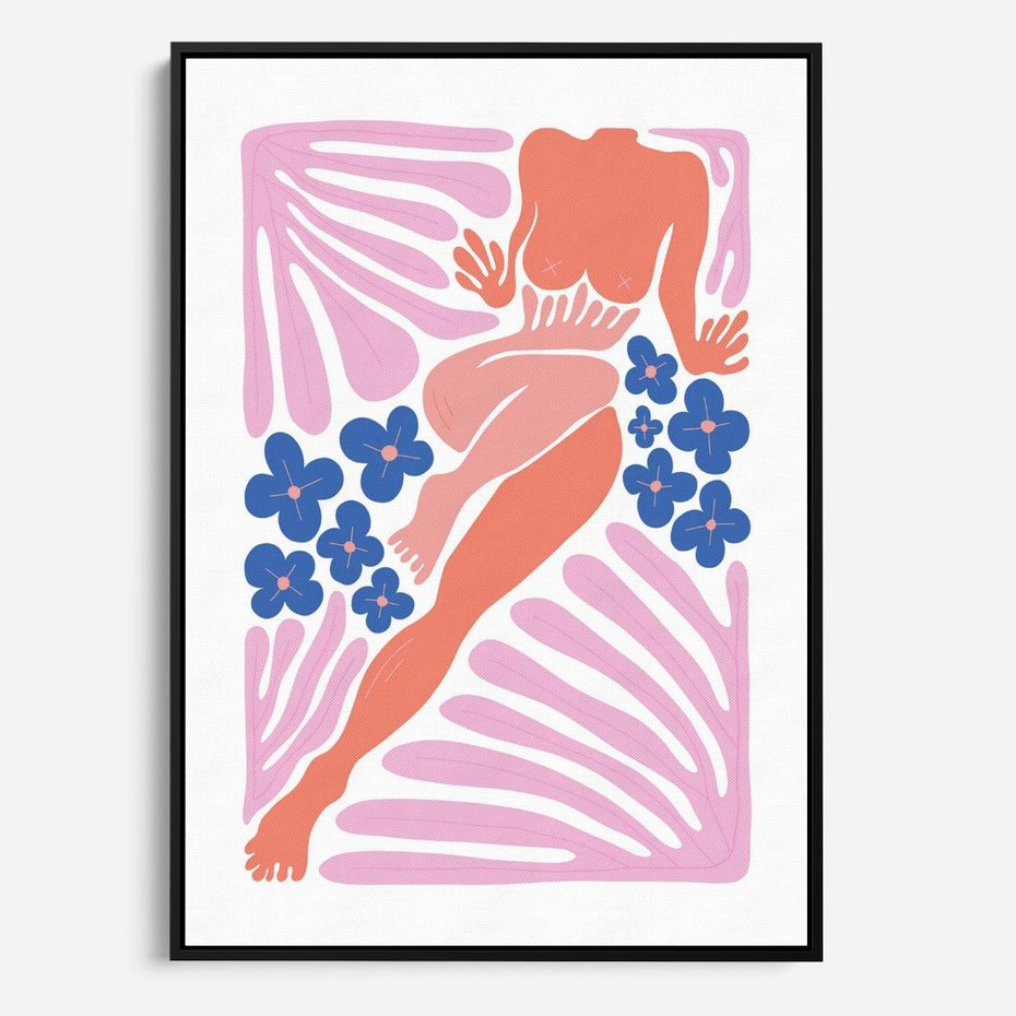 Obraz w ramie 70x100 - Opowieść Ognistych Rytów - nowoczesny kobiecy akt, graficzne kształty - rama czarna